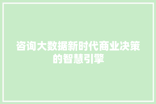 咨询大数据新时代商业决策的智慧引擎 电脑配置 咨询大数据新时代商业决策的智慧引擎 电脑配置