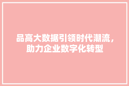 品高大数据引领时代潮流，助力企业数字化转型 网络技术