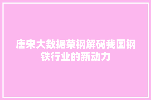 唐宋大数据荣钢解码我国钢铁行业的新动力