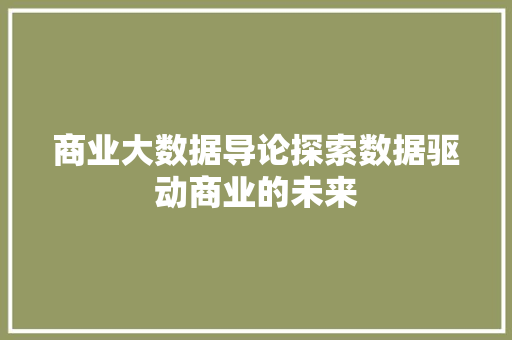 商业大数据导论探索数据驱动商业的未来
