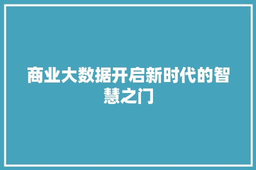 商业大数据开启新时代的智慧之门