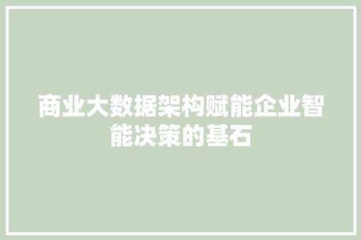 商业大数据架构赋能企业智能决策的基石