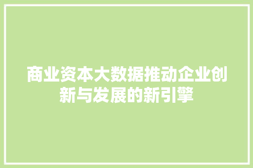 商业资本大数据推动企业创新与发展的新引擎 操作系统
