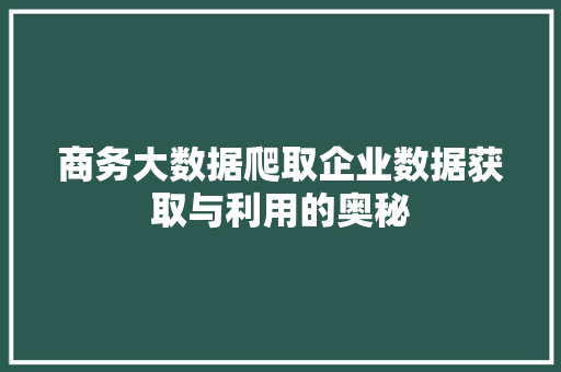 商务大数据爬取企业数据获取与利用的奥秘