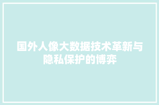 国外人像大数据技术革新与隐私保护的博弈