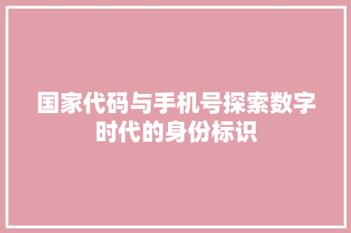 国家代码与手机号探索数字时代的身份标识 网络技术