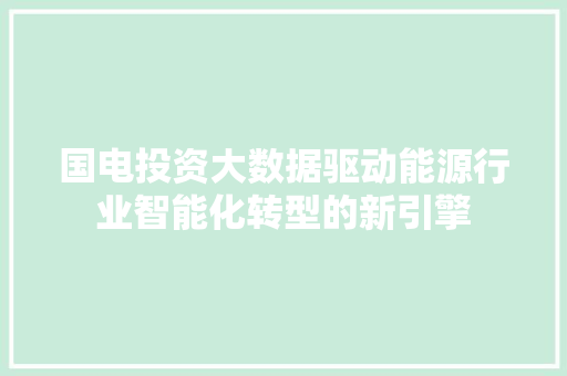 国电投资大数据驱动能源行业智能化转型的新引擎