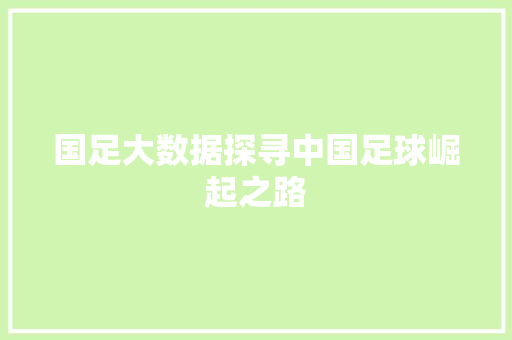 国足大数据探寻中国足球崛起之路