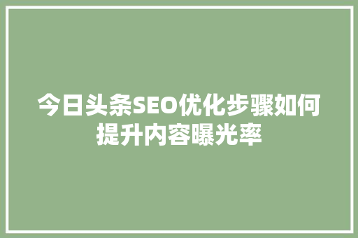 今日头条SEO优化步骤如何提升内容曝光率 编程语言
