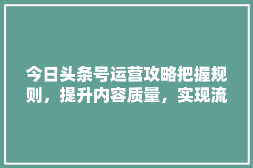 今日头条号运营攻略把握规则，提升内容质量，实现流量变现