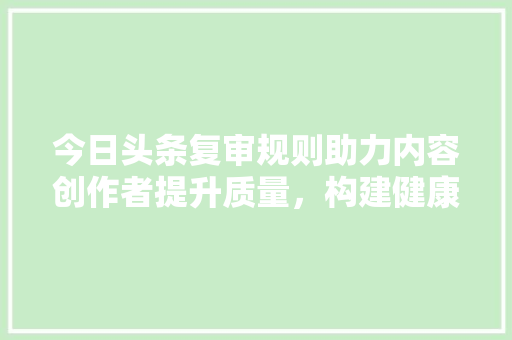 今日头条复审规则助力内容创作者提升质量，构建健康网络环境 网络技术