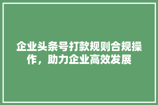 企业头条号打款规则合规操作，助力企业高效发展