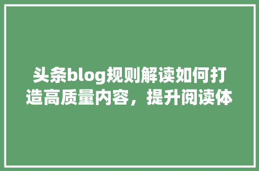 头条blog规则解读如何打造高质量内容，提升阅读体验 编程语言