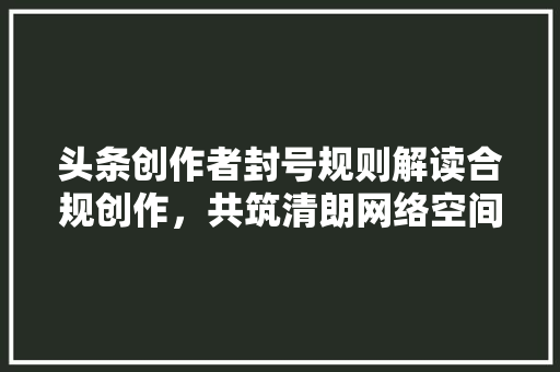 头条创作者封号规则解读合规创作，共筑清朗网络空间 网络技术