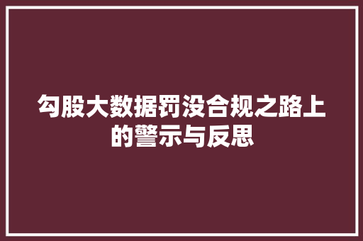 勾股大数据罚没合规之路上的警示与反思