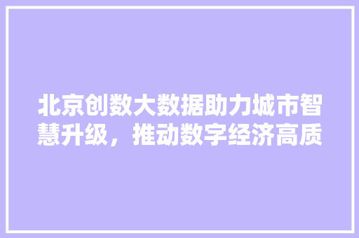 北京创数大数据助力城市智慧升级,推动数字经济高质量发展 北京创数大数据助力城市智慧升级,推动数字经济高质量发展