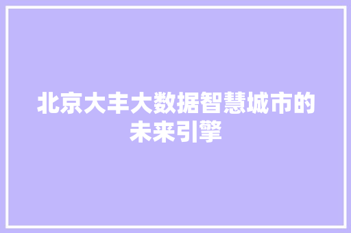 北京大丰大数据智慧城市的未来引擎 北京大丰大数据智慧城市的未来引擎