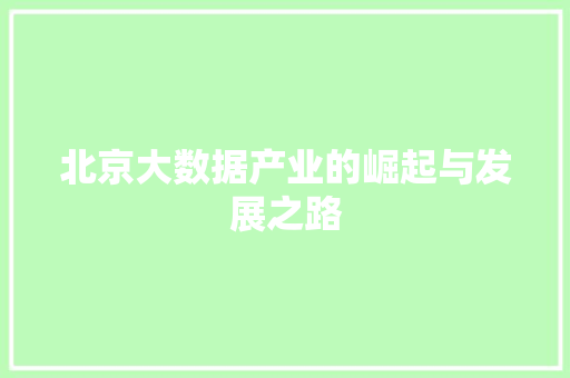 北京大数据产业的崛起与发展之路