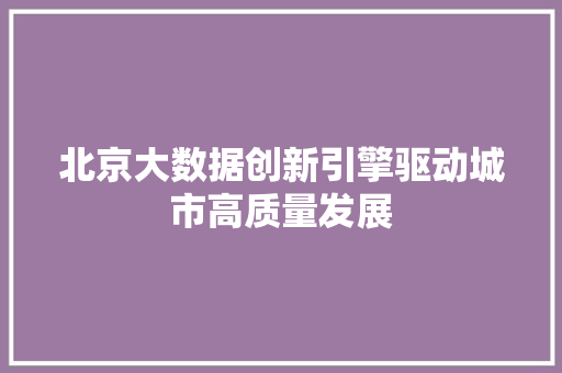北京大数据创新引擎驱动城市高质量发展