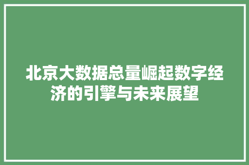 北京大数据总量崛起数字经济的引擎与未来展望