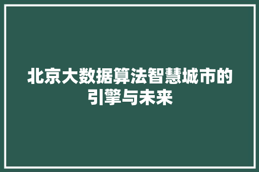 北京大数据算法智慧城市的引擎与未来