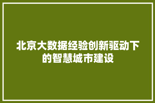 北京大数据经验创新驱动下的智慧城市建设 北京大数据经验创新驱动下的智慧城市建设