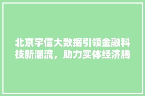 北京宇信大数据引领金融科技新潮流,助力实体经济腾飞 北京宇信大数据引领金融科技新潮流,助力实体经济腾飞