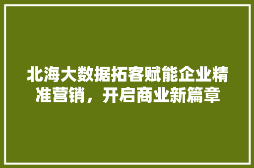 北海大数据拓客赋能企业精准营销,开启商业新篇章 北海大数据拓客赋能企业精准营销,开启商业新篇章