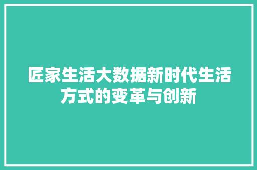 匠家生活大数据新时代生活方式的变革与创新