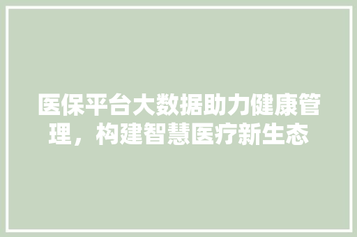 医保平台大数据助力健康管理，构建智慧医疗新生态