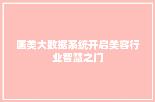 医美大数据系统开启美容行业智慧之门