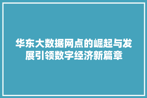 华东大数据网点的崛起与发展引领数字经济新篇章