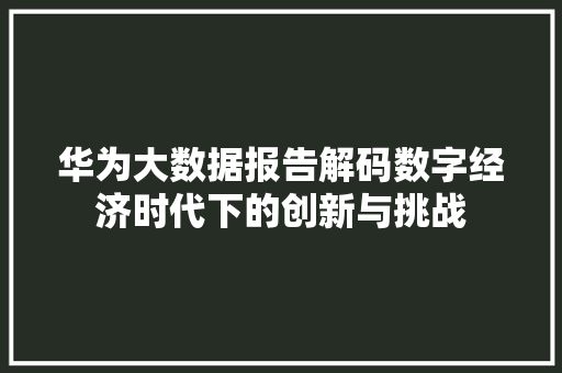 华为大数据报告解码数字经济时代下的创新与挑战