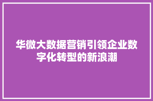 华微大数据营销引领企业数字化转型的新浪潮