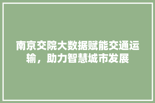南京交院大数据赋能交通运输，助力智慧城市发展
