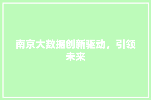南京大数据创新驱动，引领未来 电脑基础