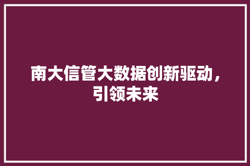 南大信管大数据创新驱动,引领未来 南大信管大数据创新驱动,引领未来