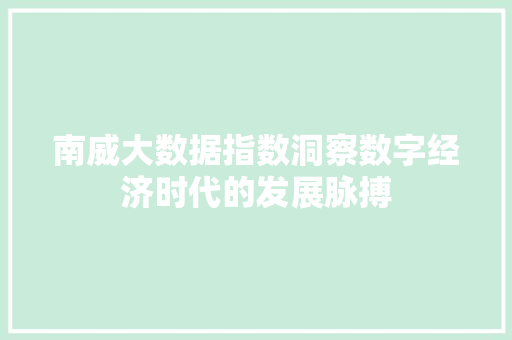 南威大数据指数洞察数字经济时代的发展脉搏 南威大数据指数洞察数字经济时代的发展脉搏