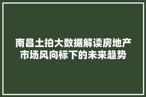 南昌土拍大数据解读房地产市场风向标下的未来趋势