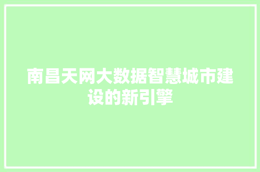 南昌天网大数据智慧城市建设的新引擎