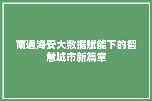 南通海安大数据赋能下的智慧城市新篇章