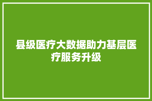 县级医疗大数据助力基层医疗服务升级