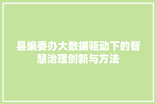 县编委办大数据驱动下的智慧治理创新与方法
