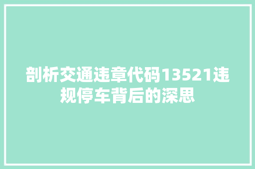 剖析交通违章代码13521违规停车背后的深思