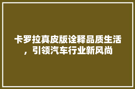 卡罗拉真皮版诠释品质生活，引领汽车行业新风尚