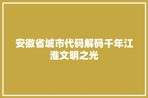 安徽省城市代码解码千年江淮文明之光 电脑故障维修