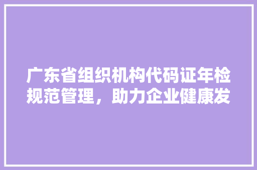 广东省组织机构代码证年检规范管理，助力企业健康发展 电脑基础