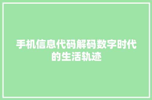 手机信息代码解码数字时代的生活轨迹