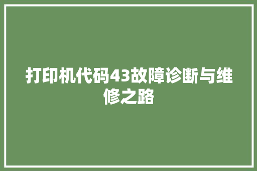 打印机代码43故障诊断与维修之路