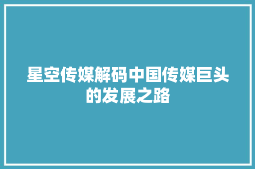 星空传媒解码中国传媒巨头的发展之路 网络技术